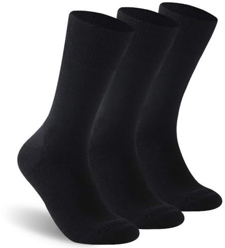 Facool Wool Diabetic Socks for Men Women, Hospital Circulatory Non Slip Non-Binding Loose Top Medical Socks for Neuropathy, Edema, Diabetes, Circulation, Swelling, 3 Pairs Black Large