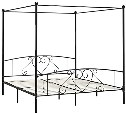 QZZCED Cama de hotel, cama de lujo, cama de dormitorio, cama con dosel, estructura de metal negro, 180 x 200 cm, para dormitorio, hotel, apartamento