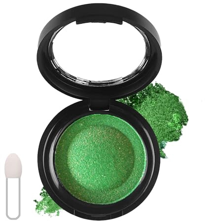Ombretto verde singolo Shimmer pressato fine polvere ombretto altamente pigmentato perlato, trucco singolo verde, lunga durata, a prova di sudore, mini ombretto con specchio e pennello