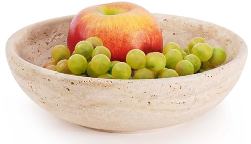 SPESHSTONES Frutero de mármol para encimera de cocina, regalos de travertino hechos a mano, cuencos decorativos para decoración del hogar, mesas de café y comedor, centros de mesa, almacenamiento de