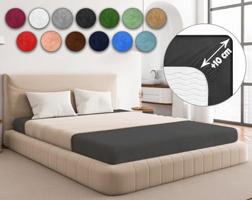 Sesto Senso Spannbettlaken 180x200cm Graphit für Topper Frottee mit Gummizug 100% Baumwolle