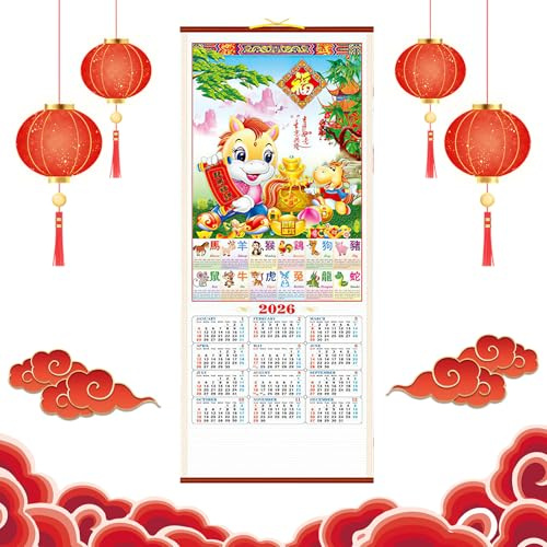 Calendario di Capodanno Cinese 2026 Anno di Cavallo Capodanno Calendario da Parete Cinesi 招財進寶 Calendar Scorrimento Calendario Lunare Cinese Calendar Mensile per Casa Ufficio Pianificazione