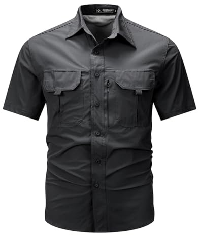 Mauro Kane Chemise Homme Manches Courtes Randonnée Chemise Fonctionnelle Protection UV Imperméable Respirant pour Voyage