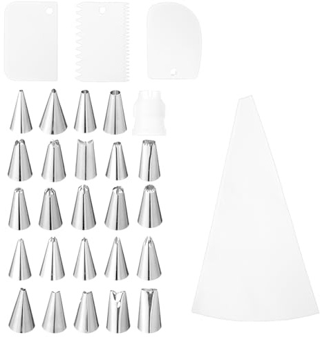 Classicseali 28PCS Piping Bag and Nozzles Sets, Stainless Steel Piping Bag and Nozzle, with Scraper, Sturdy and Durable Pipings Bags and Tip for Cupcakes, Cookies and Cake Decoration