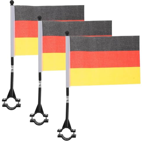 HEMOTON Bandiere per bicicletta, 3 pezzi, con bandiera della Germania, robusta, resistente alle intemperie, durevole, versatile, per manubrio della bicicletta, carrello da golf, moto e ciclismo
