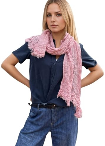 Prettystern Crinkle Leinen unisex Schal mit Struktur lässiger Kreppschal Knitteroptik Leinenschal für Damen Herren T126 Rosa-Lila