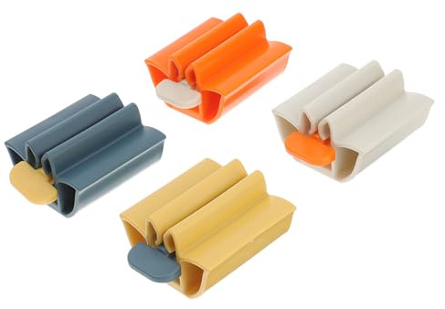 UTHCLO 4pcs Toothpaste Dispenser Squeezer Small Manual Toothpaste Extruder for Bathroom Accessories Storage Controlled Dispensing Hand Cream Facial Cleanser in White Blue Yellow Orange