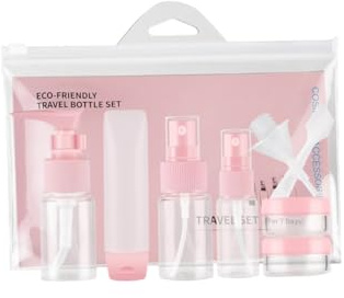 SMASOLO Set de Flacons Vaporisateurs de Voyage Pet Rechargeables et Pots à Crème Transparents pour Shampooing Lotion et Crème Visage Format Portable Rose Adapté Aux Déplacements