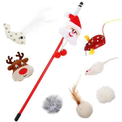 Abaodam Lot de 8 Set de Jouets Interactifs de Noël pour Chatons Chaussettes de Noël en Peluche Blanche Teaser de Chat Festif pour Exercice et Amusement Fournitures pour Animaux de