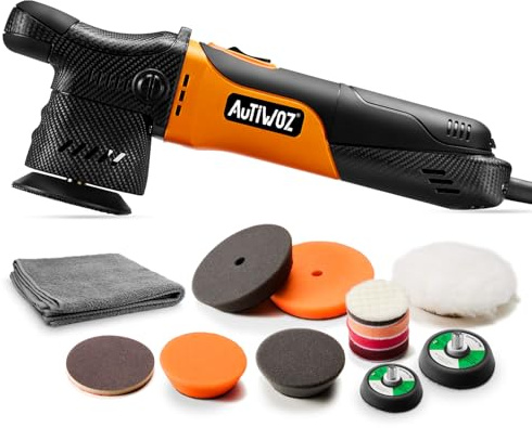 AUTIWOZ Mini Polisher, 2/3Inch Small Buffer Polisher, 630W with 12mm Random Orbital, Dual Action Car Polishers and Buffers for Car Detailing, Headlight Polishing, 2500-7000RPM with Soft Start, W02