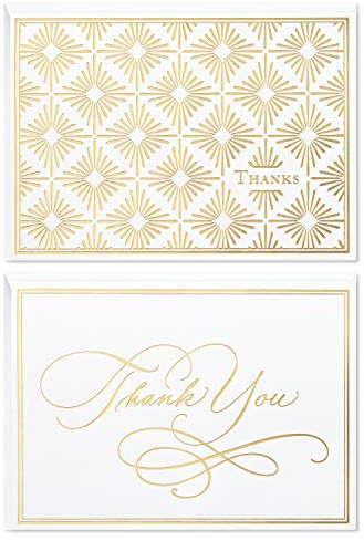 Hallmark Surtido de tarjetas de agradecimiento, rollo de lámina dorada (50 notas de agradecimiento con sobres para bodas, baby shower, negocios, graduación)