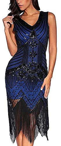 Comeon Gatsby Dress, Women 1920s Art Deco Sequin Paisley Flapper Tassel Glam Party Cocktail Dresses