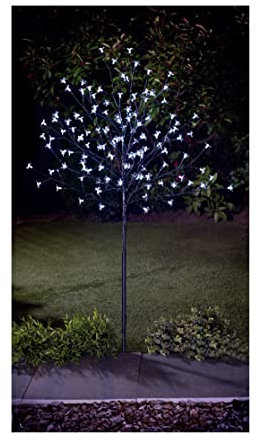 spot on dealz® 4 FT Cherry Blossom Tree Outdoor Decorations for Garden 128 LED Solar Powered Garden Lights Tree Ornaments for Home Decor Display Indoor White