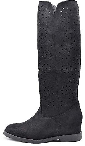 IF Fashion Stivaletti da Donna Zeppa Interna Traforati Primaverili Estivi Camoscio LY81-1 nero N.36