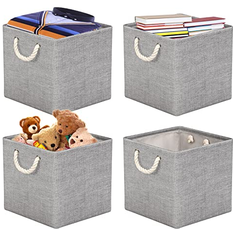 Aufbewahrungsbox Stoff 33x33 [4-Pack], Faltbarer Aufbewahrungsbox für Stoff, Ideal für Kallax-Regale, Schlafzimmer, Kinderzimmer - (Grau) RIWNNI