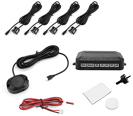 Jadeshay Auto Rückfahrwarner Einparkhilfe mit 4 Sensoren, Auto Parksensor Rückfahrradar Kit Warntonanzeige Universal Parken Sensor System 12V