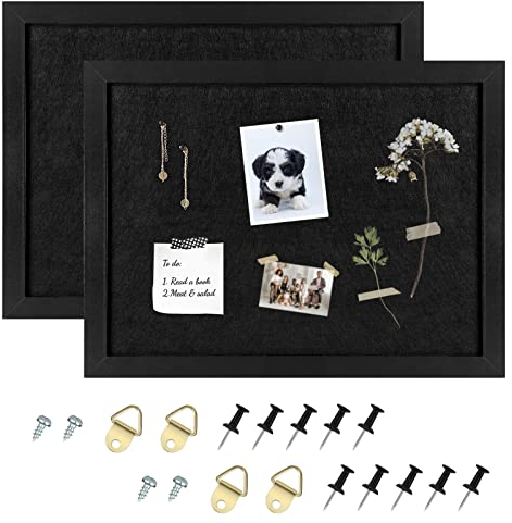 Aitakatta Pinnwand aus Kork, schwarzer Rahmen, Korktafeln für Wände mit Filz, dekorative Pinnwand zum Aufhängen für Zuhause, Schule, Büro, Visionboard, 37,8 x 27,9 cm, schwarz, 2 Stück