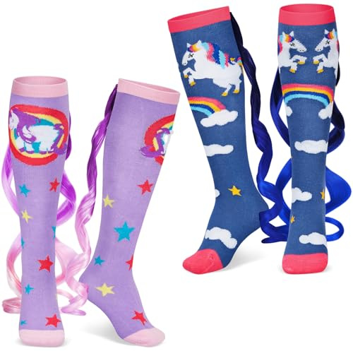 Tarpop Lot de 2 paires de chaussettes hautes licorne sirène pour femme - Motif animal farfelu - Cadeau de Pâques, Style étoile, 5