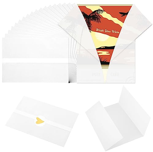60pcs Pre-Folded Vellum Jackets with 80pcs Love Stickers, 5x7inch Vellum Paper Jackets Translucent Vellum Wrap Jackets for Wedding Baby Shower Birthday Party Invitation