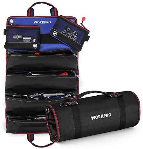 WORKPRO Werkzeugtasche Rolltasche, Profi Werkzeugrolltasche Werkzeugrolle 57*36CM, aus 720D Polyester, große Kapazität, mit 2 abnehmbaren Taschen & 4 Reißverschlusstaschen, für Elektriker Handwerker