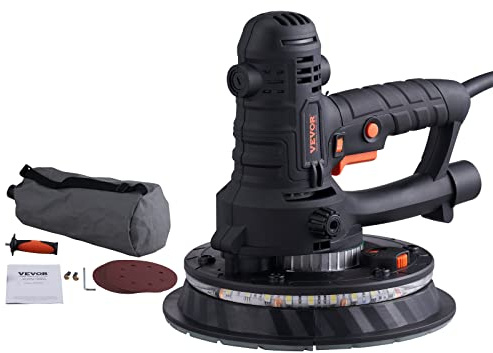 VEVOR Drywall Sander, 800W Electric Sander with 12 Sanding Discs, Variable Speed 1200-2300 RPM Wall Sander with Automatic Vacuum Dust Collection System, Double LED Lights, Dust Bag, Detachable Edge