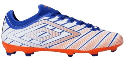 UMBRO Men's Velocita Elixir Club FG Sneaker, White/DEEP SURF/Vermillion Orange, 44