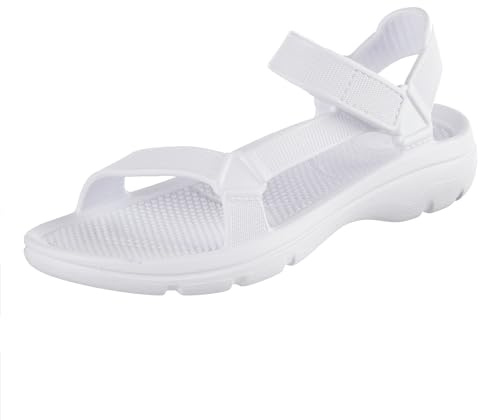 totes Women's Everywear Lightweight Waterproof Adjustable Riley Sport Sandal, White, 11 US