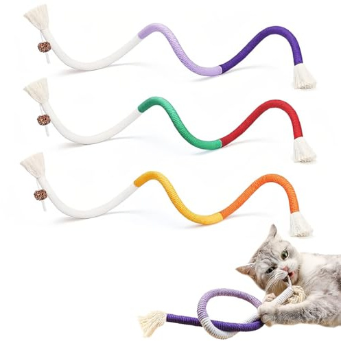 LOMSUXA 3 Stück Katzenminze Stick, Kauspielzeug Katze Beißseil, Interaktives Katzen Kausticks für Katzen Zahnpflege und Gegen Mundgeruch (Mehrfarbiger)