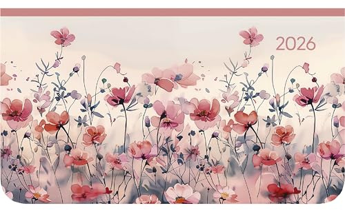Alpha Edition - Ladytimer Pad Flower Field 2026 – Calendario tascabile 15,6 × 9 cm in formato orizzontale con panoramica settimanale e area note, calendario floreale e agenda per scuola, lavoro e uso