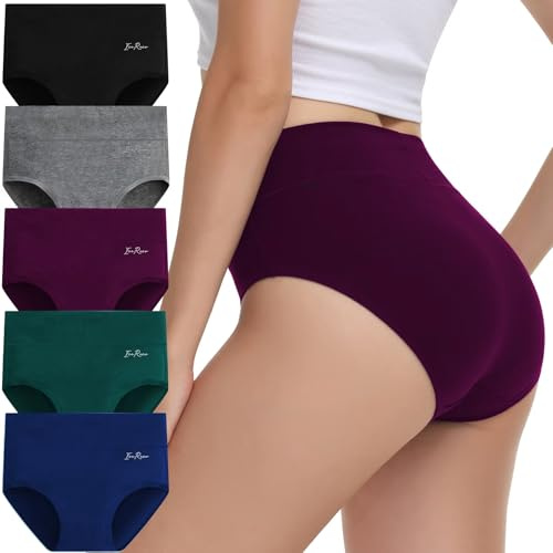 IceReco Culotte Femme Coton Taille Haute 5 Pièces Slip Femme sans Couture Shorty Gainant Décontracté Boxer Gainante 2XL Noir Gris Bourgogne Vert Bleu Encre