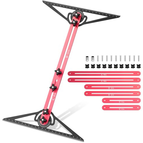 Teodute Outil de Gabarit de Marche D'escalier, Alliage D'aluminium Outil Mesure D'escalier, Jauge D'escalier pour Supports D'escalier et Cloisons Séparation (Longueur Réglable 10,5 à 60,5 in)