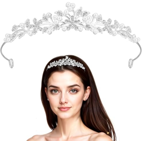 HJZHII Diadem Hochzeit, Tiara Krone Kristall Silber Abschlussball Crown Braut Stirnband Diadem Crown für Hochzeit Abschlussball GeburtstagParty