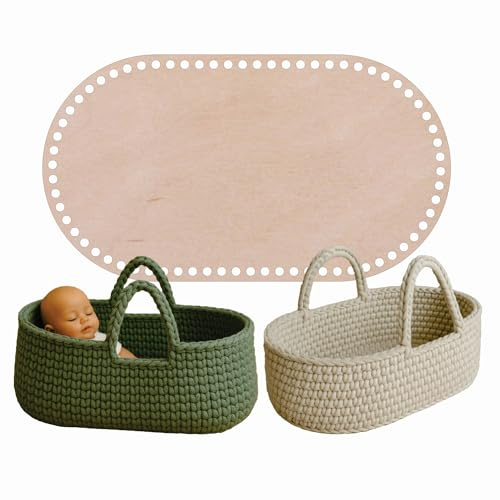 YourHobbyTools Fondo in legno ovale per il lavoro a maglia di culle per bambole, passeggini e ceste per neonati (buchi da 12 mm, 45 x 25 cm)