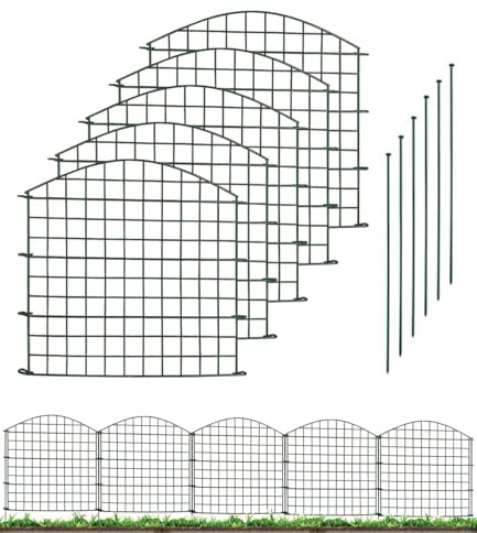 Decorative Garden Fence 78cm H x 78cm W (5 Panels+6 Poles, Total Length 3.9m) Metal Pond Fence No Dig,Dog Animal Barrier,Heavy-Duty Temporary Fencing,Outdoor Pool Border for Flower Bed, Yard