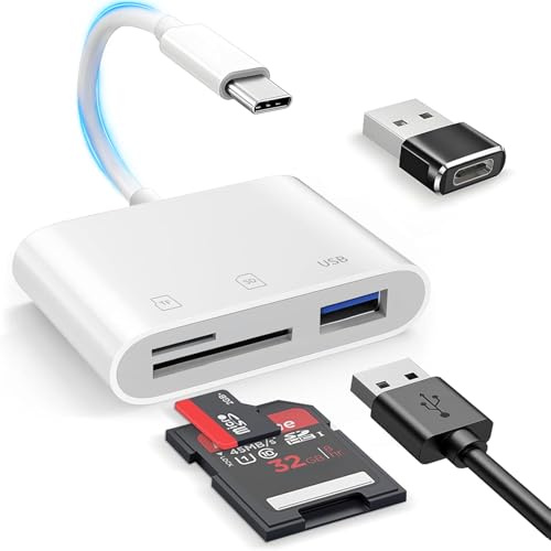 SD Card Reader,Micro SD Card Reader for iPhone 17 16 15/iPad/Mac/Laptop，3 in 1 sd Card Reader with Dual Slots & USB Port for Mac MacBook Pro/Air/Mini Android Laptop More USBC Typec Devices
