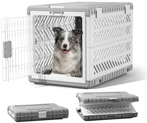 Collapsible Dog Crate for Large/Medium Dogs - 36 L Foldable Dog Cage No-Tool Assembly, Travel Dog Crate with 2 Wheels - Easy to Carry, Space-Saving, Indoor Outdoor Use, 36.4(L) x22.84(W) 25.8(H)