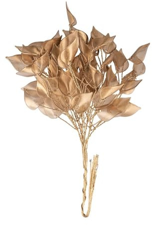 Ideen mit Herz Lot de 10 branches décoratives avec feuilles en acrylique transparent - 18 cm de long (feuilles dorées, fil doré)