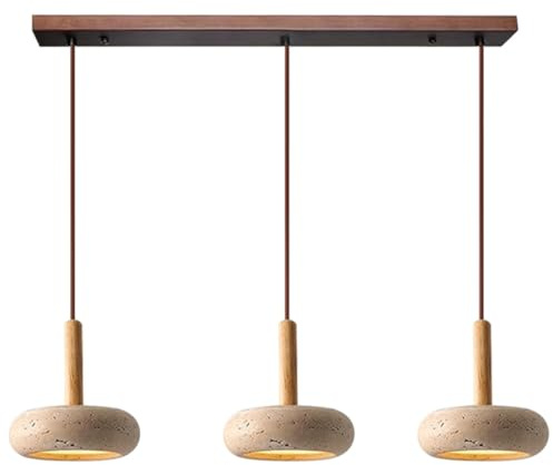 TMKOO Lámpara Colgante WABI Sabi Travertino Amarillo con Pantalla Redonda De Piedra Natural Madera Nórdica Lámpara Colgante LED Lazada Ajustable para Dormitorio Lampara De Noche Sala(Long)