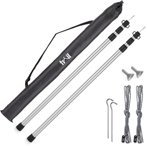 Trail Telescopic Tent Tarp Poles Set – Adjustable Aluminium King Poles (2 Pack) with Pegs, Guy-Lines & Carry Bag, Lightweight Yet Durable Design for Camping Awnings, Canopies & Shelters, 90–230cm