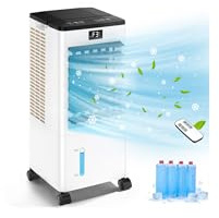 Condizionatore Portatile Senza Tubo, Raffreddatore d’Aria 4 in 1, 4 Modalità 3 Velocità, Climatizzatore Evaporativo 60 W, Timer 1-12 H, con Telecomando, 4 Ruote per Casa e Ufficio