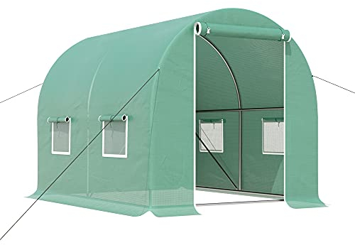 Outsunny Serre de Jardin Tunnel 6 m² 3L x 2l x 1,9H m métal galvanisé renforcé diamètre 2,4 cm + PE Haute densité fenêtres Porte Vert