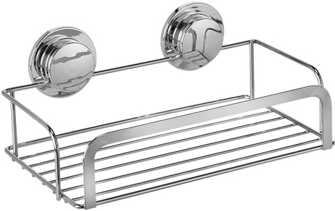 Croydex Stick 'N' Lock Adhesive Shower Caddy - No Drill Shelf for Shower or Bathroom with Sticky Pad, 5 Year Rust Free Guarantee with Chrome Plated Mild Steel