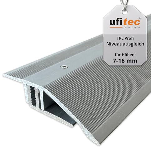 ufitec Profilsystem für Parkett- und Laminatböden - für Belagshöhen von 7-16 mm - viele Farben lieferbar (Niveauausgleichsprofil, Silber, 90 cm länge)