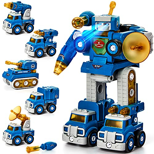 hahaland 5 in 1 Roboter Kinder - Auto Spielzeug mit Lichtern und Tönen für 5 6 7 8 Jahre Jungen - STEM Roboter Baukasten Konstruktions, Boys Toys Age 5 6 7 8