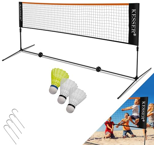 KESSER® Badmintonnetz Tennisnetz | Federballnetz 3-Fach-Höhenverstellbar 107/120/155cm, stabiles Gestell, Set mit Netz, 3X Federball & 3X Tennisball, Montagezubehör, Transporttasche, Indoor & Outdoor