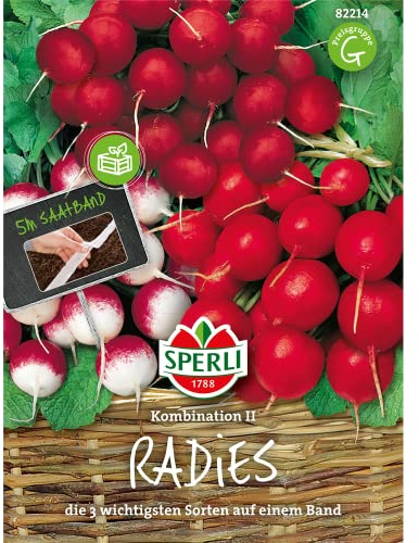 Sperli Radieschensamen Kombination II, Saatband 82214 - Abwechslung im Beet, einfache Aussaat, hohe Erträge, Gemüsesamen, knackig und mild im Geschmack, Pflanzen für 5 lfd. Meter