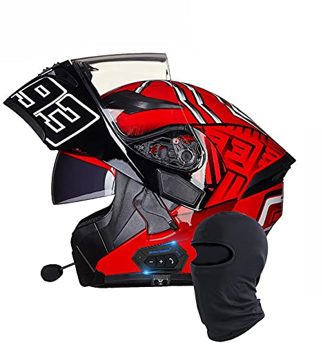 Letetexi Bluetooth Casque Moto Intégral Dot/ECE Homologué Casques Moto Racing avec Double Visière, Casques Scooter Casque Modulable Moto pour Homme et Femme 55~65cm