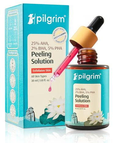 Pilgrim 25% AHA + 2% BHA + 5% PHA Peeling Solution 30ml For Face & Body |10-Minute Facial At Home|Gentle Exfoliating Serum for Tan Removal |For Glowing Skin, Even Skin Tone, Pore Cleansing |Men, Women