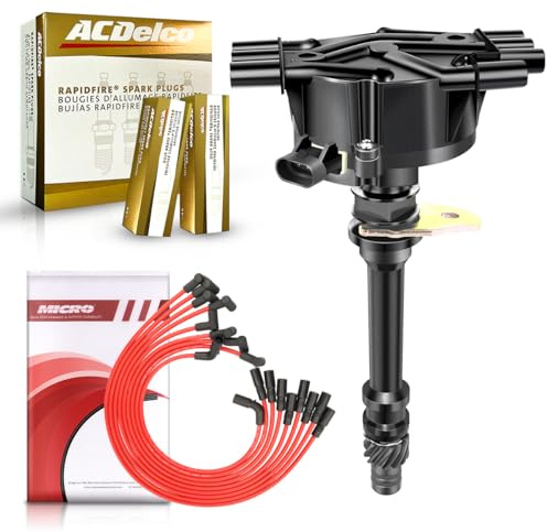 MAS Ignition Distributor and 6Pcs ACDelco Platinum Spark Plugs & Wires Compatible with Chevy GMC 4.3L V6 Vortec OEM #12570426 1103417 1104078 1103976 1103917 12598210 01104078 93441559