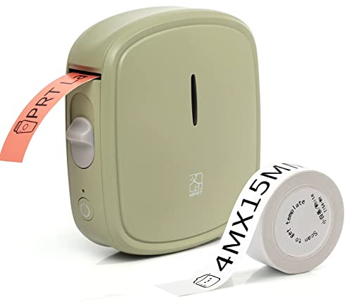prt Qutie Bluetooth Beschriftungsgerät Selbstklebend, Tragbarer Mini Etikettiergerät, USB Aufladen Etikettendrucker, labelmaker für Zuhause, Büro, Datum, Name, Kompatibel, iOS & Android，Grün